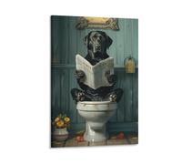 FDBEKPJY Labrador Sitting on The Toilet And Reading The Newspaper Canvas Poster Decor Paintings for Living Room Bedroom Decoration 12x18inch(30x45cm)