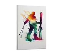 FDBEKPJY Man Skiing Watercolour Ski Art Canvas Poster Wall Art Print Picture Paintings 16x24inch(40x60cm)