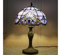 FDBNBJHJE Desk lamp Baroque Lamp,Blue Yellow Stained Glass,Vintage Table,Office Study Reading Piano Accent Banker, Bedroom Bedside,Alloy Base,W 12in H 19in,White(Beige)