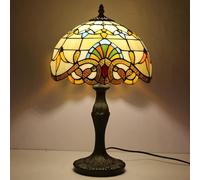 FDBNBJHJE Desk lamp Baroque Lamp,Blue Yellow Stained Glass,Vintage Table,Office Study Reading Piano Accent Banker, Bedroom Bedside,Alloy Base,W 12in H 19in,White(Beige)