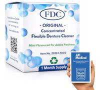 FDC Flexible Denture Cleaner Tablets - 1 Month Supply (4 sachets) with JJH Medical Cleaning Guide & Weekly Tracker - False Teeth & Retainer Cleaner - Removes Stains & Plaque