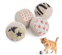 FdcLixuvol 4 Pcs Cat Toys Balls, Handmade Sisal Kitten Toys Ball Interactive Canvas Cat Ball Toy Cute Cats Pom Pom Balls for Indoor Cats Puppy Stuffed Pets Interaction Playing