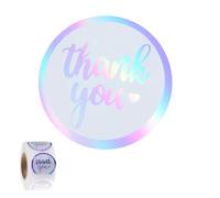 FdcLixuvol 500Pcs Thank You Stickers, 1 Inch Holographic, Round Rainbow Silver, Waterproof, for Packaging, Gift Wrapping, Envelope Seals