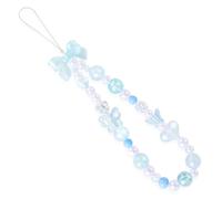 FdcLixuvol Beaded Phone Charms Strap, Blue Butterfly Flower Love Heart Bow Lanyard Chain Phone Charms Crystal Wrist Strap Cute Keychain Wristlet for Cellphone, Camera, Wallet