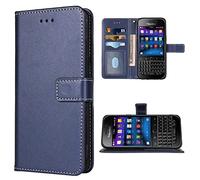 FDCWTSH Compatible with BlackBerry Classic Q20 Wallet Case Wrist Strap Lanyard Leather Flip Cover Card Holder Blue