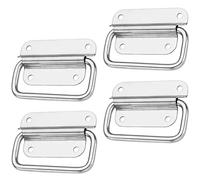 FDDD 4 Pieces Pull Sturdy Chest Handles, Handles for Toolbox, Stainless Steel Toolbox Chest Ring Pull Handle, Folding Handles, Easy to Install for Storage Cabinets, Drawers, Cabinet Handles (Silver)