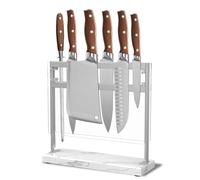 FDDP Magnetic Knife Stand Block with Marble Base, Double-sided Stainless Steel Magnets for Countertop with Acrylic Shield, Magnetic Knife Holder for Kitchen Storage, 12 IN, White