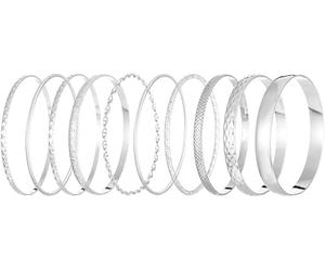 FDEETY 10 Pcs Bangle Bracelet Set for Women Boho Indian Bangle Bracelet Sets Multi Stacking comfortable Glossy Fashion Jewelry Gift (Silver)
