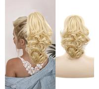 FDEETY 12 Inch Ponytail Extension Curly Ponytail Clip in Claw Hair Extension Natural Short Wavy Curly Pony Tail Hair Extension Synthetic Hairpiece for Women (Golden)