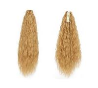 FDEETY 22 Inch Ponytail Hair Extension Piece Long Corn Curly Heat Resistant Synthetic Clip in Curly Wave Ponytail Hair Pieces For Women Girls (Yellow Brown)