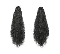 FDEETY 22 Inch Ponytail Hair Extension Piece Long Corn Curly Heat Resistant Synthetic Clip in Curly Wave Ponytail Hair Pieces For Women Girls (Natural Black)