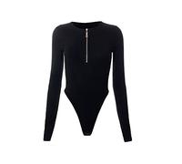 FDEETY Bodysuit for Women Long Sleeve Round Neck Zipper Leotard Jumpsuit Tops Stretch Ladies CasualJumpsuit for Going Out (L)