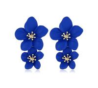 FDEETY Boho Flower Dangle Earrings Double Daisy Earrings Dangle Drop Flowers Wedding Earrings Anniversary Friendship Flowers Earrings for Women Girls (Blue)