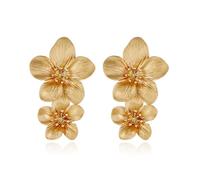 FDEETY Boho Flower Dangle Earrings Double Daisy Earrings Dangle Drop Flowers Wedding Earrings Anniversary Friendship Flowers Earrings for Women Girls (Gold)