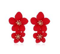 FDEETY Boho Flower Dangle Earrings Double Daisy Earrings Dangle Drop Flowers Wedding Earrings Anniversary Friendship Flowers Earrings for Women Girls (Red)