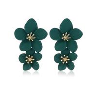 FDEETY Boho Flower Dangle Earrings Double Daisy Earrings Dangle Drop Flowers Wedding Earrings Anniversary Friendship Flowers Earrings for Women Girls (Green)