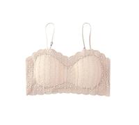 FDEETY Camisole Bras for Women, Lace Seamless Bras Stretch Tube Top Removable Padded Students Chest Wrap Bra, Nude Long