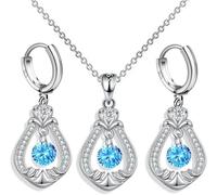 FDEETY Dancing Diamond Jewellery Set Drop Dangle Hook Earrings Necklace Pendant Jewellery Set Gift for Girlfriend Wife on Valentine's day (Blue)