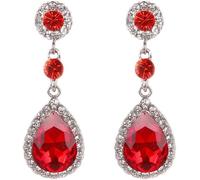 FDEETY Earrings for Women Crystal Teardrop Dangle Earrings Rhinestone Big Long Drop Diamante Hypoallergenic Bridal Jewellery Gifts for Birthday Anniversary (Red)