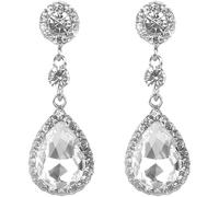 FDEETY Earrings for Women Crystal Teardrop Earrings Rhinestone Big Long Drop Dangle Diamante Hypoallergenic Earrings Bridal Jewellery Gifts for Birthday Anniversary（White）
