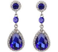 FDEETY Earrings for Women Crystal Teardrop Earrings Rhinestone Big Long Drop Dangle Diamante Hypoallergenic Earrings Bridal Jewellery Gifts for Birthday Anniversary（Blue）