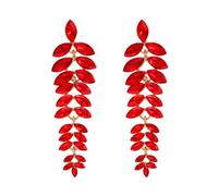 FDEETY Earrings for Women Elegant Teardrop Dangle Earrings Chandelier Tassel Earrings Rhinestone Long Drop Dangle Earrings for Wedding Prom Party (Red)