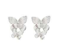 FDEETY Earrings for Women Large Double Butterflies Drop Dangle Stud Earrings Sparkling Exaggerated Hypoallergenic Earrings Butterfly Jewellery Gifts for Teens Girls Birthday(Silver)