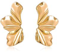 FDEETY Earrings for Women Vintage Exaggerate Gold Earrings Simple Temperament Earrings Matte Irregular Petal Earrings Fashion Jewelry (Gold)