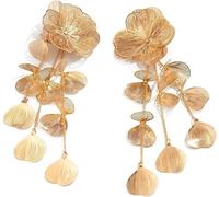 FDEETY Flower Waterfall Metal Petals Drop Earrings Long Chains Elegant Jewellery, 2.5 centimètres, Copper
