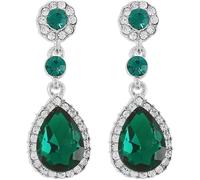 FDEETY Earrings for Women Crystal Teardrop Earrings Rhinestone Big Long Drop Dangle Diamante Hypoallergenic Earrings Bridal Jewellery Gifts for Birthday Anniversary（Green）