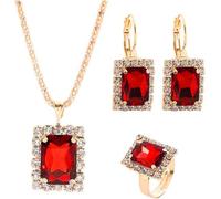 FDEETY Jewellery Set Fashion Necklace Earrings Ring Set Wedding Bridesmaid Gift Jewellery Sets for Women and Girls (Red)