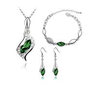 FDEETY Jewellery Set for Women 18K Gold Plated Angel's Tears Pendant Necklace Earrings Bracelet for Women Girls, Green