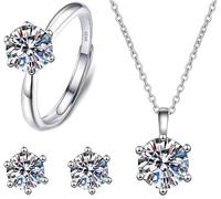 FDEETY Jewellery Set for Women 925 Sterling Silver Pendant Necklace Ring and Earrings Set White Cubic Zirconia Crystal Jewelry Set Gifts for Wedding Engagement Birthday Gift (Hexagon)