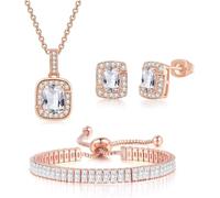 FDEETY Jewellery Set for Women Cubic Zirconia Bridal Pendant Necklace Bracelet and Earrings Set Gifts Wedding Bride Bridesmaids (Rose Gold)