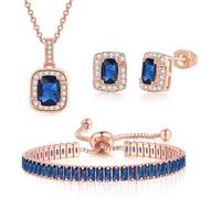 FDEETY Jewellery Set for Women Cubic Zirconia Bridal Pendant Necklace Bracelet and Earrings Set Gifts Wedding Bride Bridesmaids (Blue)