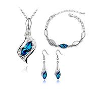 FDEETY Jewellery Set for Women Pandent Necklace Bracelet Hook Dangle Earrings with Austrian Crystal Gift for Girlfriend Wife on Valentine’s day, Blue
