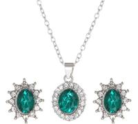 FDEETY Jewellery Set for Women Princess Gemstones Pendant Necklace Earrings Set Zirconia Stone with Sun Flower Style Jewellery Set (Green-1)