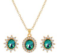 FDEETY Jewellery Set for Women Princess Gemstones Pendant Necklace Earrings Set Zirconia Stone with Sun Flower Style Jewellery Set (Green)