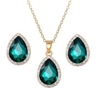 FDEETY Jewellery Set for Women Teardrop Cubic Zirconia Necklace Earrings Fashion Wedding Crystal Jewelry Set Gift for Birthday (Green)