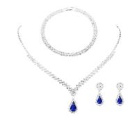 FDEETY Jewellery Set Rhinestone Necklace Bracelet Earrings Sets Prom Costume Jewellery Set Bridal Wedding Party for Women and Girls, Alloy Steel