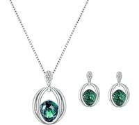 FDEETY Jewellery Sets Crystal Diamonds Pendant Necklace Earring Set Bridal Wedding Bridesmaid Jewellery Set for Women Girls (Green)
