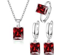 FDEETY Jewelry Sets for Women Rhinestone Crystal Necklace Adjustable Ring Drop Dangle Earrings Set Gifts Bridesmaid Costume Dress Prom Jewelry Sets (Red)