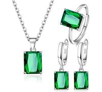 FDEETY Jewelry Sets for Women Rhinestone Crystal Necklace Adjustable Ring Drop Dangle Earrings Set Gifts Bridesmaid Costume Dress Prom Jewelry Sets (Green)