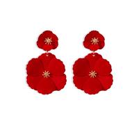 FDEETY Large Flower Boho Drop Dangle Earrings - Vintage Matte Flower Stud Earrings - Lightweight Jewelry for Women and Girls - Party Prom Accessories (Red)