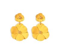 FDEETY Large Flower Boho Drop Dangle Earrings - Vintage Matte Flower Stud Earrings - Lightweight Jewelry for Women and Girls - Party Prom Accessories (Yellow)