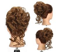 FDEETY Messy Bun Hair Piece Rubber Band Wavy Curly Hair Chignon in Hairpieces Tousled Updo Hair Bun Synthetic Hair Ponytail for Women Girls (Light Brown)
