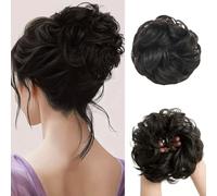 FDEETY Messy Bun Hairpiece with Elastic Band, Curly Synthetic Bun Hairpiece, Hair Extension, Updo Hair Accessories for Women, Hair Scrunchie with Hair (Black Brown)