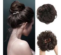 FDEETY Messy Bun Hairpiece with Elastic Band, Curly Synthetic Bun Hairpiece, Hair Extension, Updo Hair Accessories for Women, Hair Scrunchie with Hair (Dark Brown)