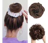 FDEETY Messy Bun Hairpiece with Elastic Band, Curly Synthetic Bun Hairpiece, Hair Extension, Updo Hair Accessories for Women, Hair Scrunchie with Hair (Light Brown)