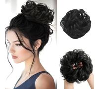 FDEETY Messy Bun Hairpiece with Elastic Band, Curly Synthetic Bun Hairpiece, Hair Extension, Updo Hair Accessories for Women, Hair Scrunchie with Hair (Black)